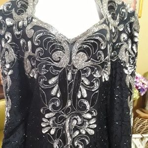 Gorgeous Black & Silver Formal Long Beaded Dress